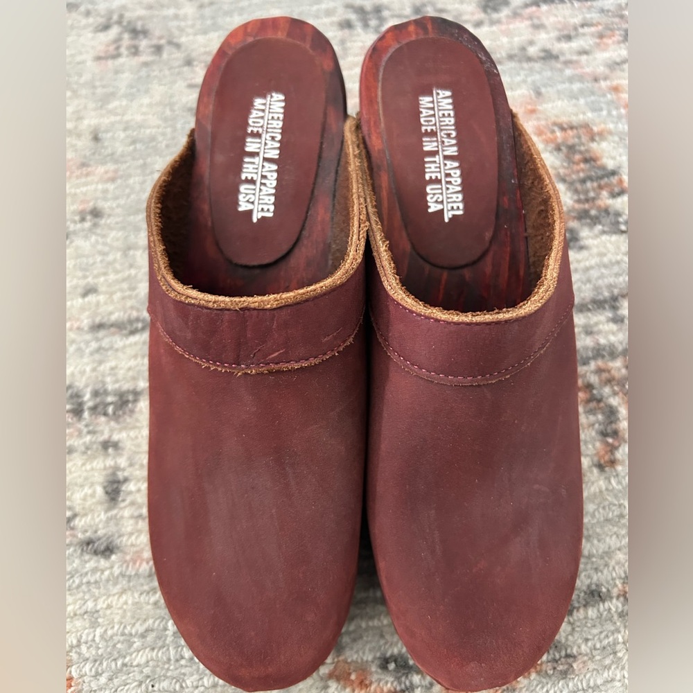 American Apparel clogs in Oxblood.  Worn once.  Size 7.